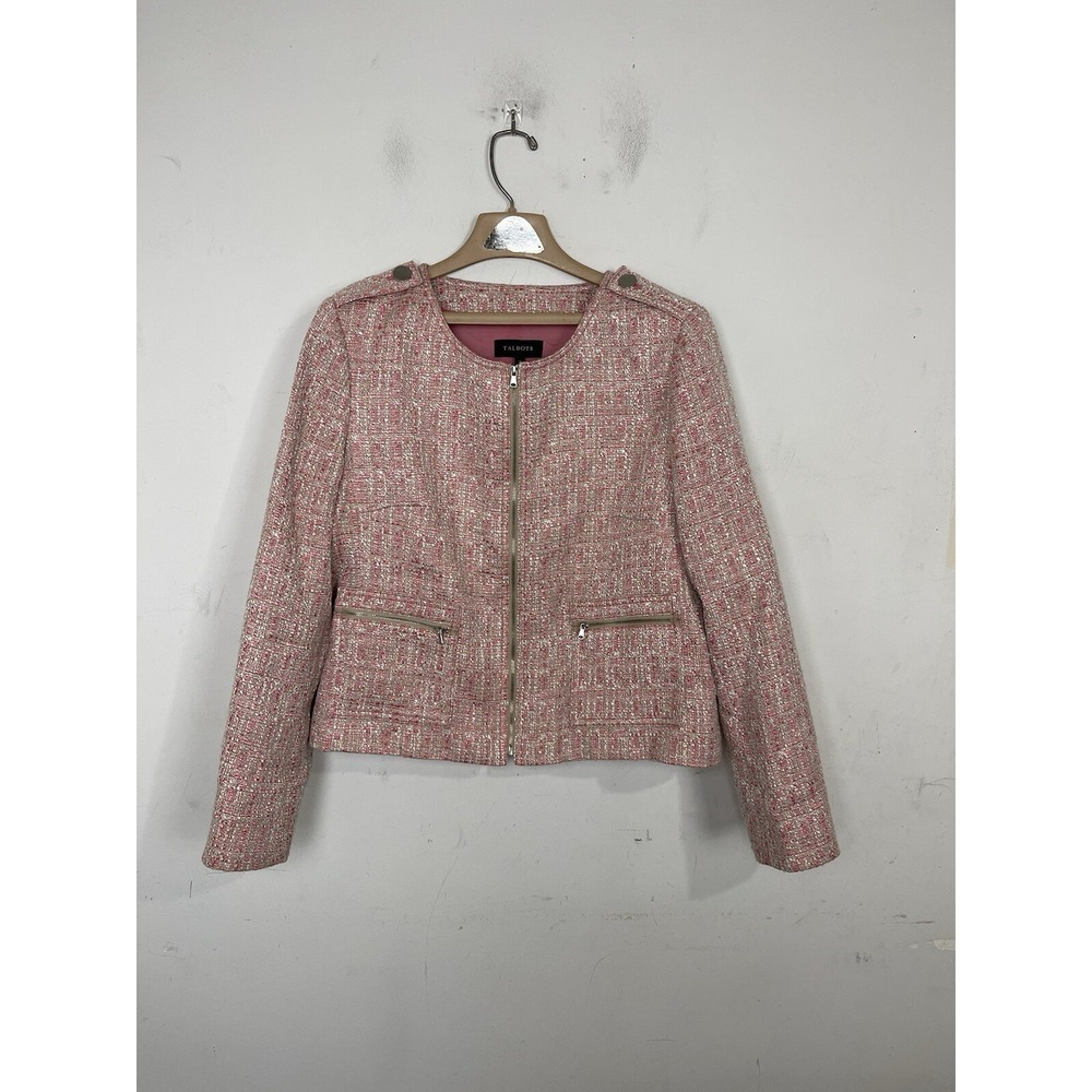 Talbots Women Blazer 14 Pink Coquette Tweed Corporate Career Cute Kawaii Texture